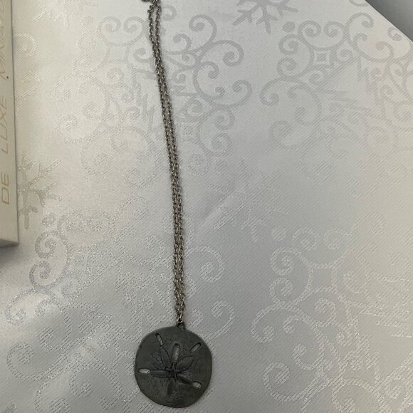 Hand-Polished Metal Sand Dollar Necklace Pewter - Picture 3 of 6